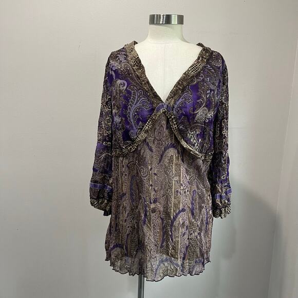 Mixit Woman 2X Purple Paisley Sheer Boho Tunic Top Y2K Festival - Picture 1 of 9
